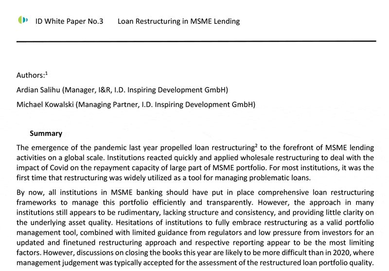 white paper No3, Loan Restructuring in MSME Lending